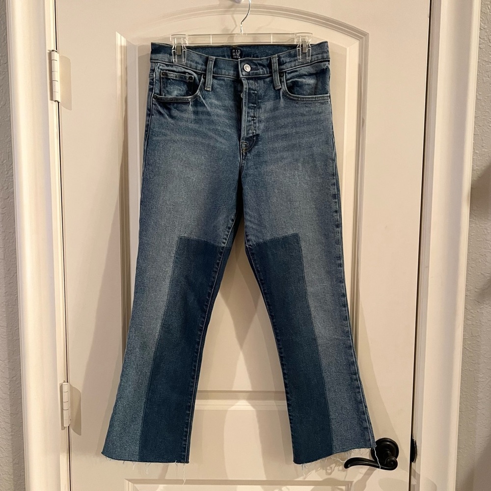 Gap Two Tone Colorblock Crop Flare Button Fly Jeans 28